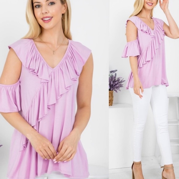 Chic Lilac Ruffle Blouse - Picture 2 of 14